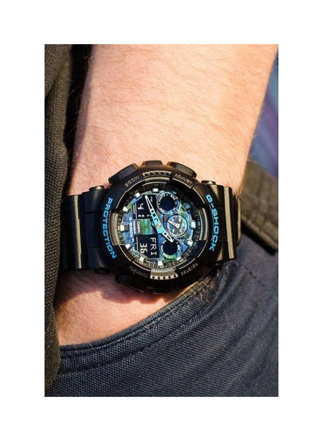 كاسيو ساعة يد رقمية مع عقارب وسوار من الراتنج طراز GA-100CB-1ADR للرجال - Image 2