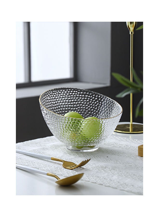 Shuer Golden Edge Slant Mouth Round Creative Hammer Glass Bowl Clear 18x18x12.3cm - Image 1