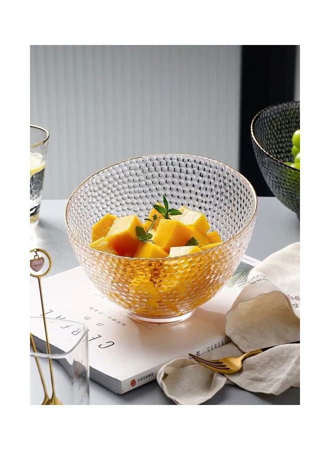 Shuer Golden Edge Slant Mouth Round Creative Hammer Glass Bowl Clear 18x18x12.3cm - Image 4