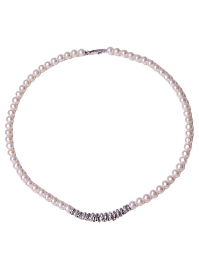 MIKURA 18K White Gold Freshwater Pearl With Diamond Necklace  - Image 1