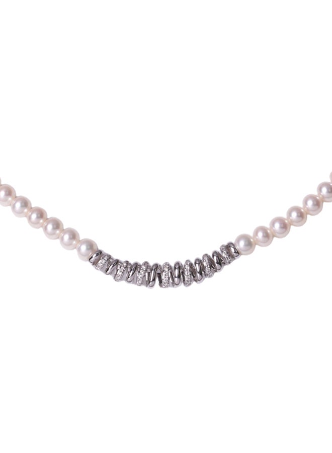 MIKURA 18K White Gold Freshwater Pearl With Diamond Necklace  - Image 2