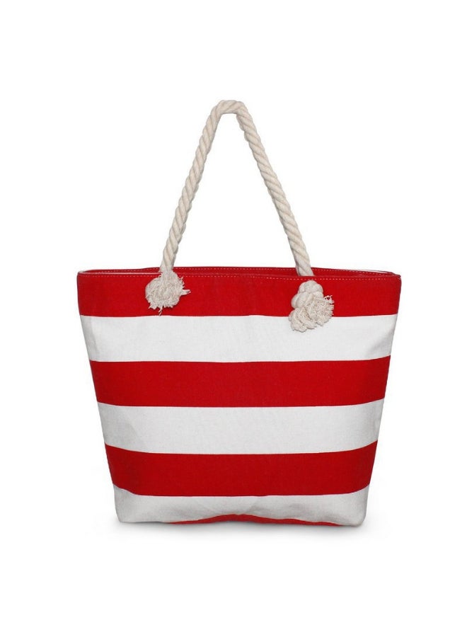 JOLLY Stripe Canvas Tote Bag Red/White  - Image 1