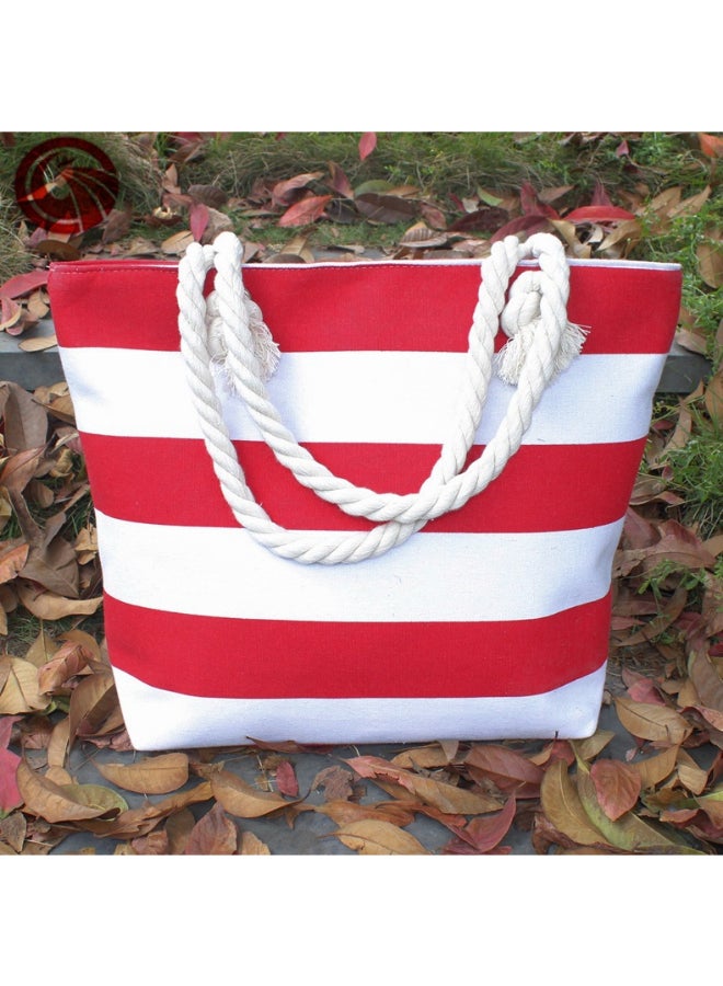 JOLLY Stripe Canvas Tote Bag Red/White  - Image 2
