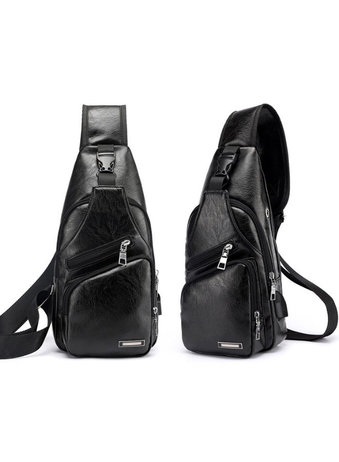 JOLLY Solid Chest Waistpack Belt Shoulder Bag With USB Charger Black  - Image 2