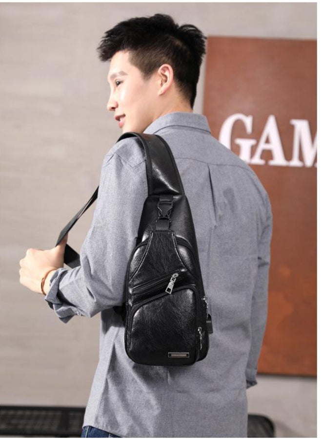 JOLLY Solid Chest Waistpack Belt Shoulder Bag With USB Charger Black  - Image 4