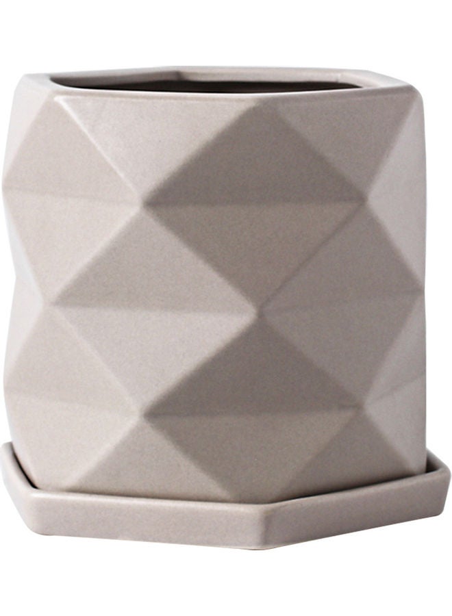 Shuer Hexagonal Corner Flowerpot With Tray Beige 14x14x16cm  - Image 2