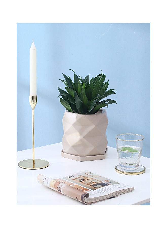 Shuer Hexagonal Corner Flowerpot With Tray Beige 14x14x16cm  - Image 1