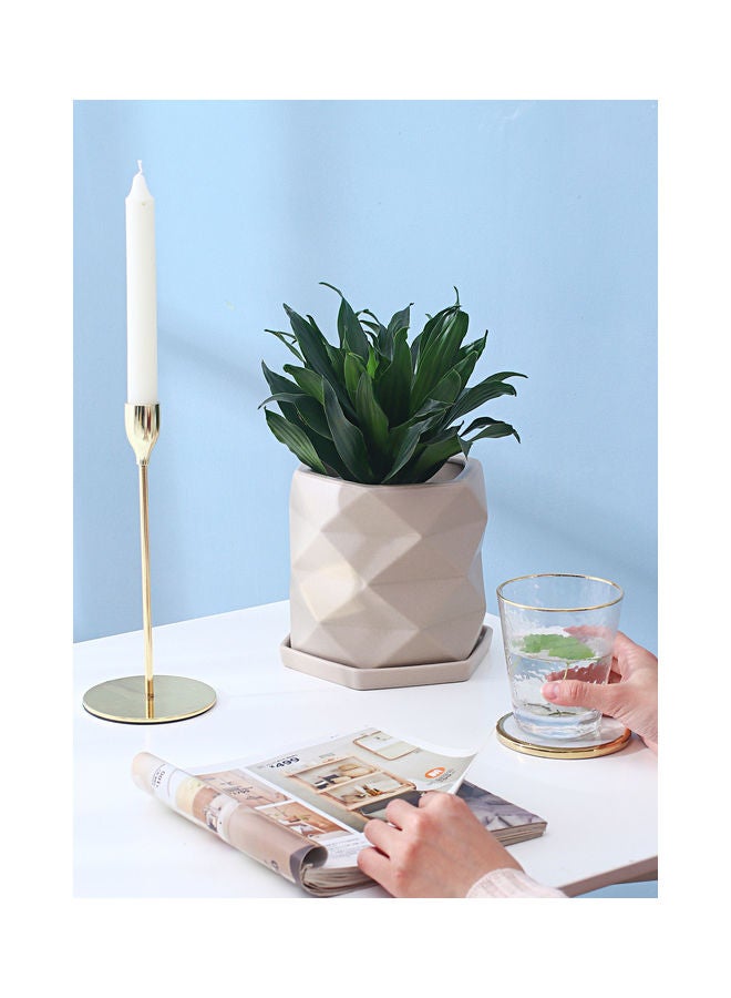 Shuer Hexagonal Corner Flowerpot With Tray Beige 14x14x16cm  - Image 3