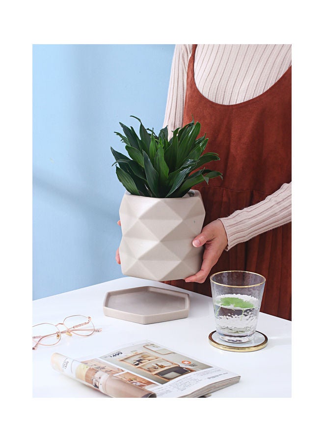 Shuer Hexagonal Corner Flowerpot With Tray Beige 14x14x16cm  - Image 4