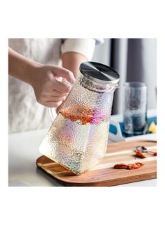 Shuer Hammer Texture Glass Water Bottle With Handle Clear  - Image 5