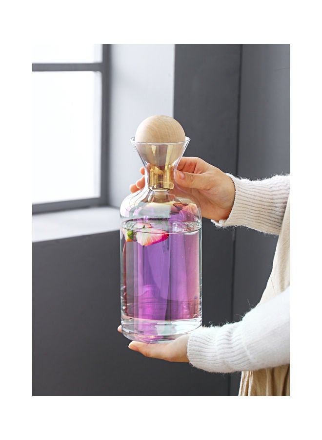 شور وعاء كلاسيكي من الزجاج بتصميم مستقيم الشكل وبطابع أوروبي مع سدادة من الخشب شفاف 10x24.5سم - Image 2