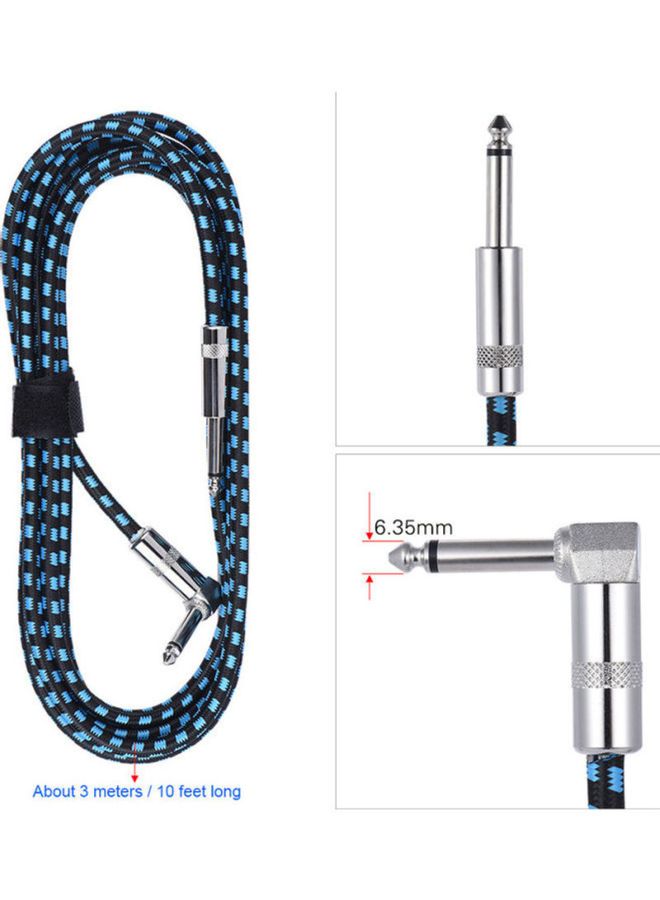 ammoon Guitar Cable Straight To Right Angle Plug With Blue Tweed Woven Jacket - Image 2