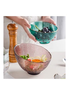Shuer Golden Edge Slant Mouth Round Creative Hammer Glass Bowl Red 18x18x12.3cm  - Image 4