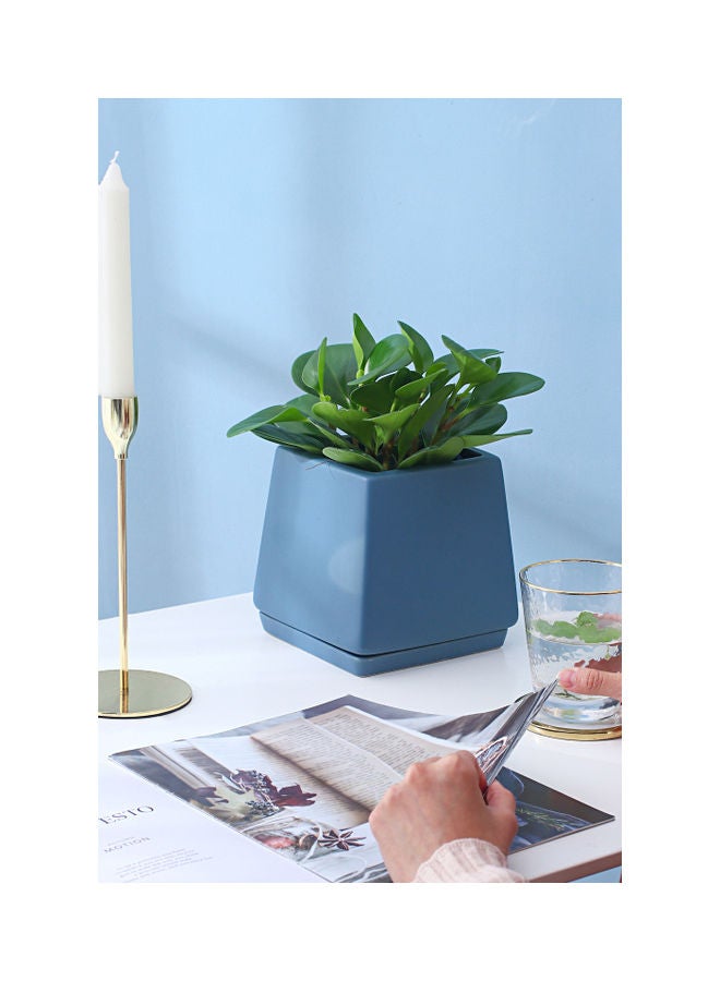 Shuer Square Shaped Ceramic Flowerpot With Separating Tray Blue 13x13x15cm  - Image 1
