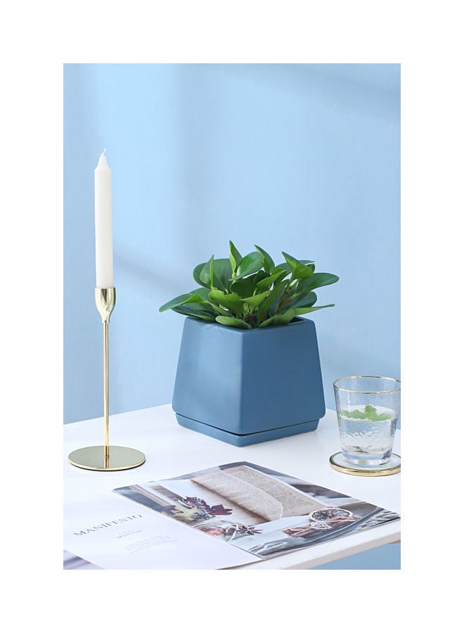 Shuer Square Shaped Ceramic Flowerpot With Separating Tray Blue 13x13x15cm  - Image 3