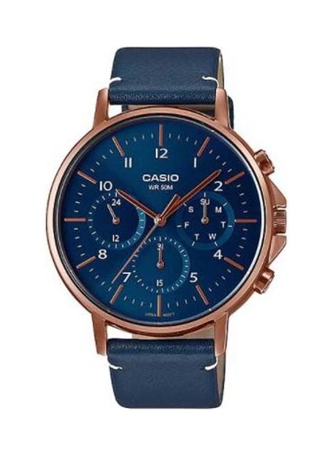كاسيو ساعة يد بعقارب مقاومة للماء بسوار من الجلد طراز MTP-E321RL-2A - قياس 47 مم - لون أزرق للرجال - Image 2
