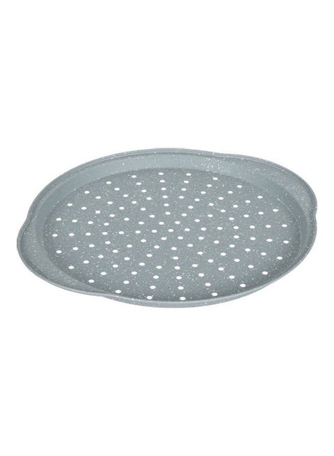 Marble Slotted Pizza Tray With Handle Silver 37cm