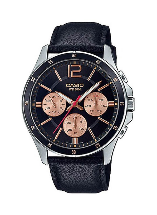 CASIO Men's Wrist Watch Water Resistant Round Leather Analog Mtp-1374L-1A2 - Image 1