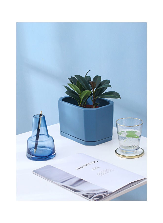 Shuer Rectangular Indoor Ceramic Flowerpot Blue 21x14x13cm  - Image 1