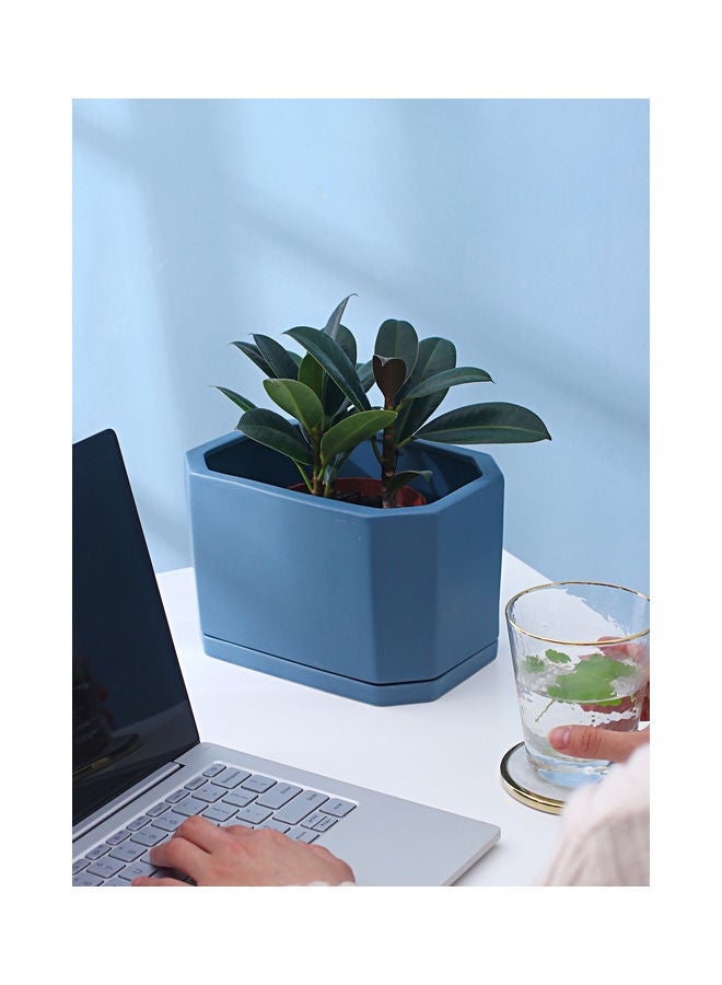 Shuer Rectangular Indoor Ceramic Flowerpot Blue 21x14x13cm  - Image 3