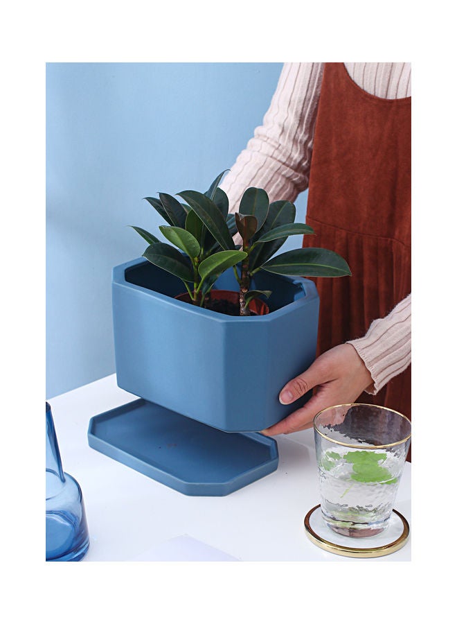 Shuer Rectangular Indoor Ceramic Flowerpot Blue 21x14x13cm  - Image 4