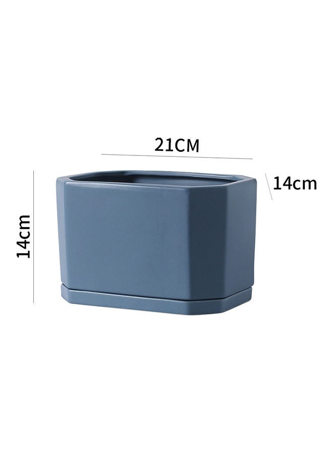 Shuer Rectangular Indoor Ceramic Flowerpot Blue 21x14x13cm  - Image 5