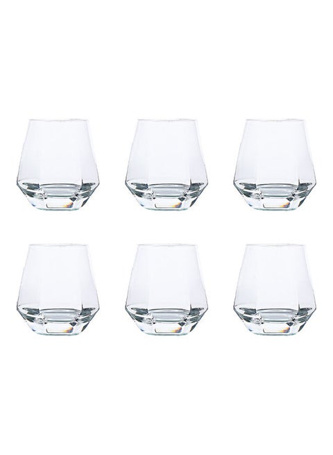 6-Piece Hexagonal Low Glass Water Cup Clear 9.3cm