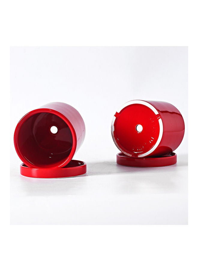 شور قطعتان من أواني الزهور الخزفية الأسطوانية على سطح الطاولة، وعاء نباتات بسيط وحديث مع صينية لشرفة المنزل، وعرض النافذة، وزارع الحديقة باللون الأحمر 11x11x11 سم - Image 5