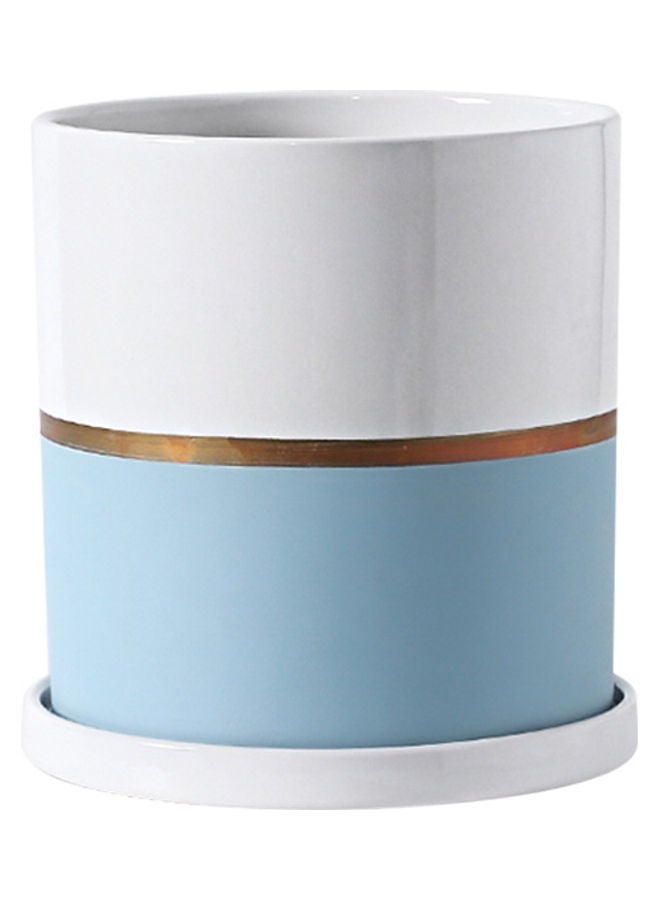 Shuer Straight Tube Gold Ceramic Flowerpot Blue and White 19x19x20cm  - Image 2