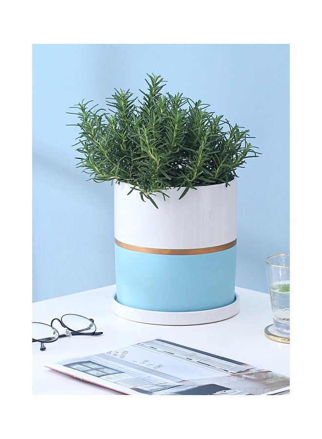 Shuer Straight Tube Gold Ceramic Flowerpot Blue and White 19x19x20cm  - Image 3