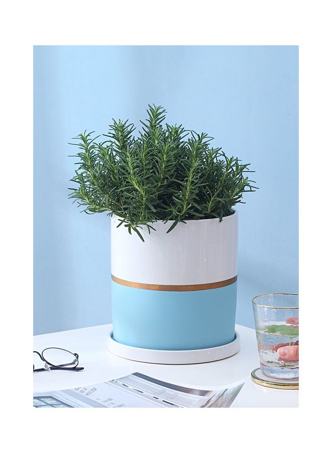 Shuer Straight Tube Gold Ceramic Flowerpot Blue and White 19x19x20cm  - Image 1