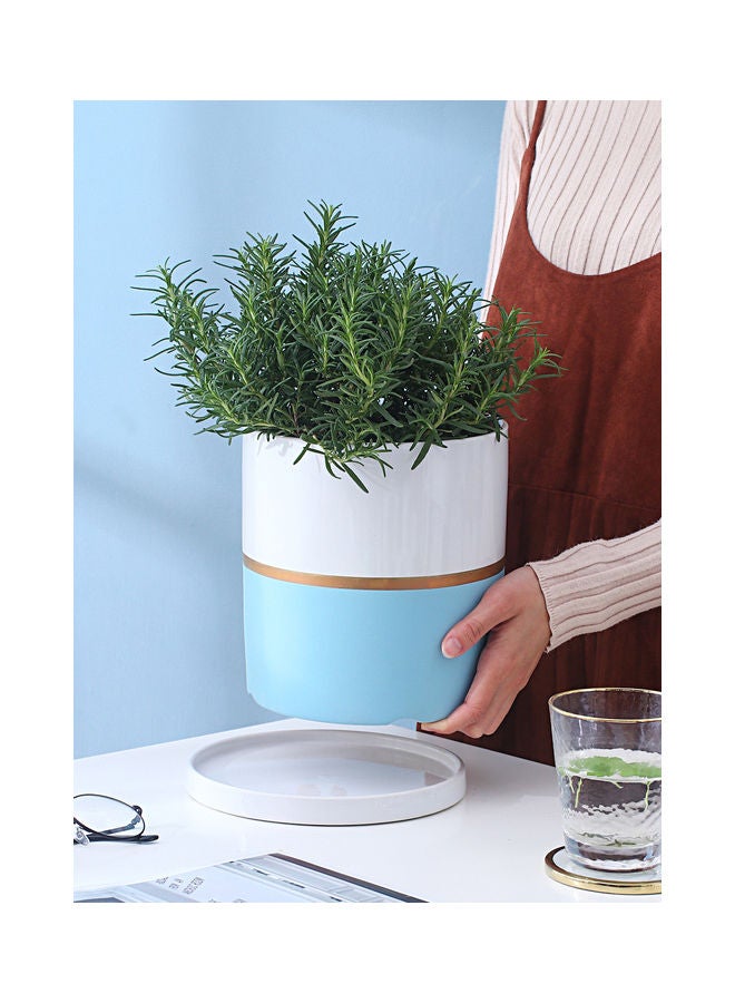 Shuer Straight Tube Gold Ceramic Flowerpot Blue and White 19x19x20cm  - Image 4
