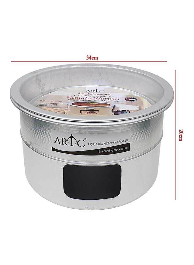 ARTC 2-Piece Portable Kunafa Warmer Stand Cooking Plate Silver 34cm  - Image 2