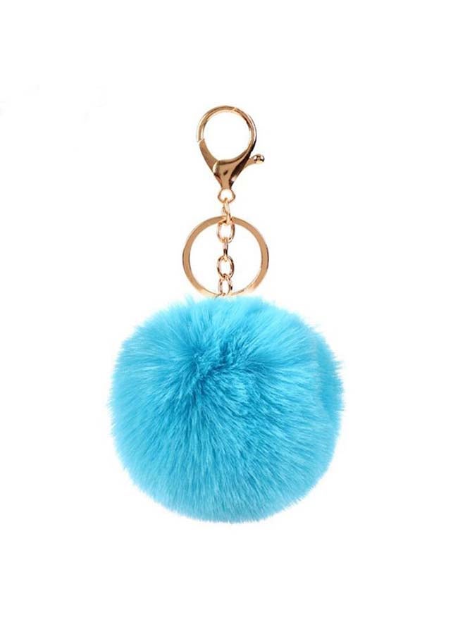 O Ozone Fur Keychain Pompoms Soft Fluffy Keyring For Handbags And Buds Live Cases Sky Blue  - Image 1