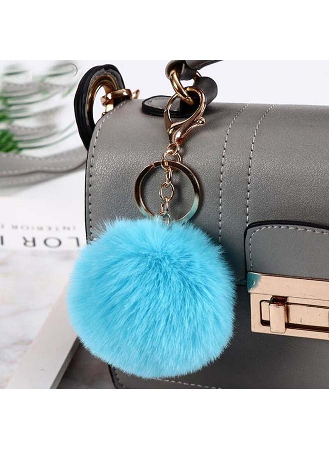 O Ozone Fur Keychain Pompoms Soft Fluffy Keyring For Handbags And Buds Live Cases Sky Blue  - Image 2