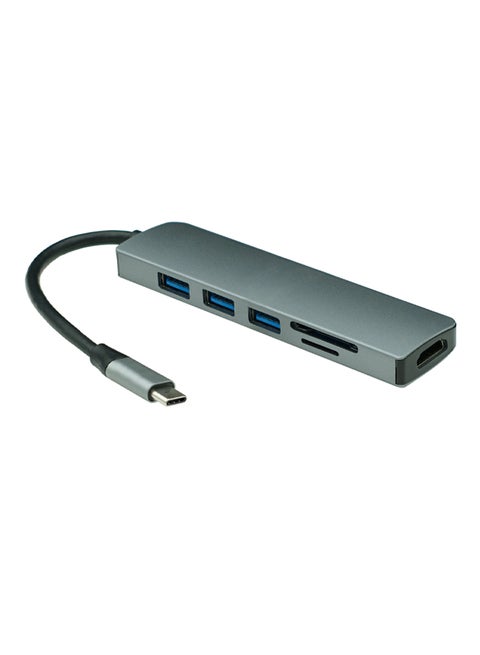 6-In-1 USB-C Hub Plus Card Reader USB Ports And HDMI Slot black