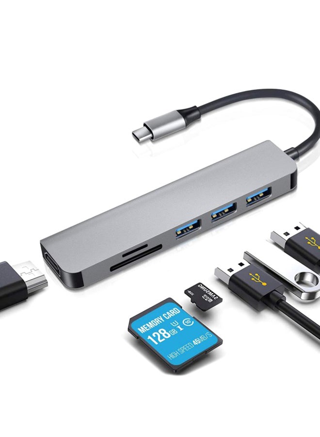 موزع 6 في 1 بمنفذ USB-C وقارئ بطاقات ومنفذ USB وفتحة HDMI أسود - Image 2