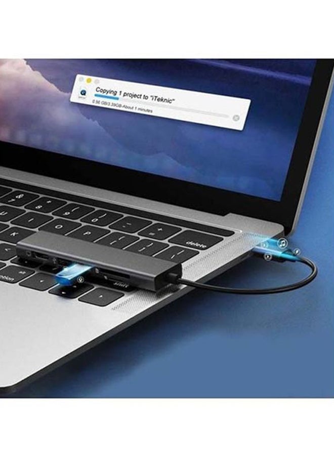 موزع 6 في 1 بمنفذ USB-C وقارئ بطاقات ومنفذ USB وفتحة HDMI أسود - Image 3