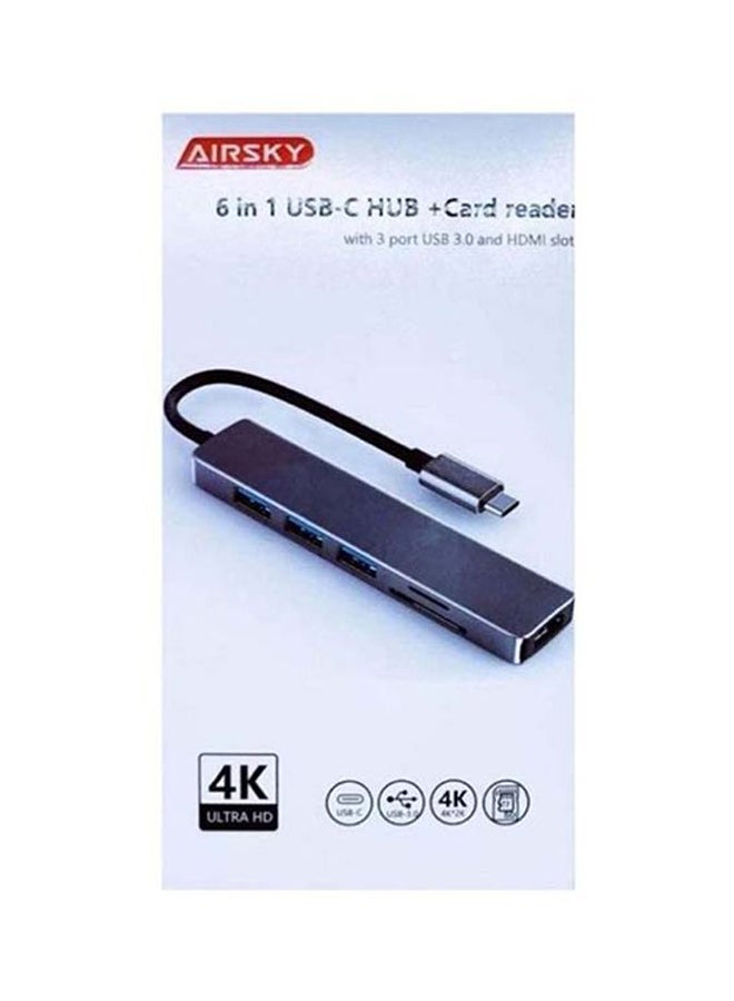 موزع 6 في 1 بمنفذ USB-C وقارئ بطاقات ومنفذ USB وفتحة HDMI أسود - Image 4