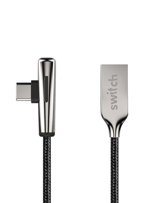 Premium Metallic Right Angled Gaming Video Cable With LED Light Type C Black