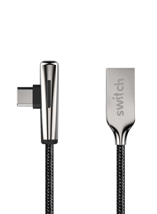 Switch Premium Metallic Right Angled Gaming Video Cable With LED Light Type C Black  - Image 1