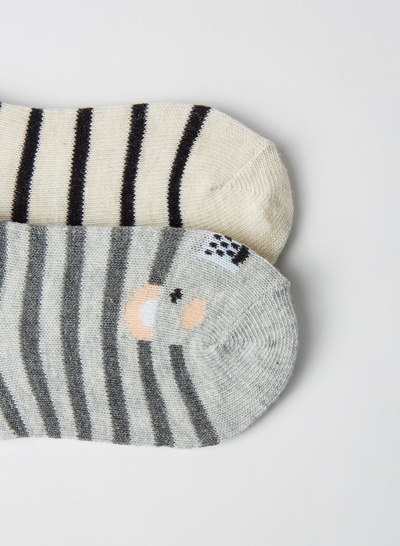 MANGO - Baby Striped Socks (Pack of 2) Clear Grey Vigore - Image 1