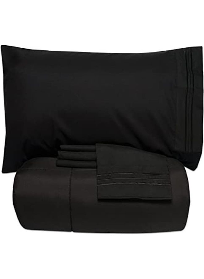Sweet Home Collection 5-Piece Bed-In-A-Bag Solid Comforter And Bedsheet Set Cotton Black 