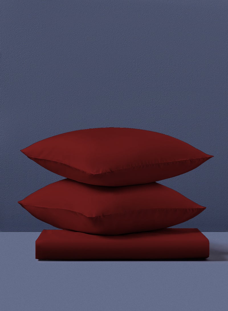 Amal - Home Essential Fitted sheet set/3 King size- 100% Cotton Light Weight Everyday Use 144 TC High Quality 1 Bed Sheet 180x200+33cm, 2 Pillow Case 50x75cm- Garnet Red Cotton Garnet Red - Image 1