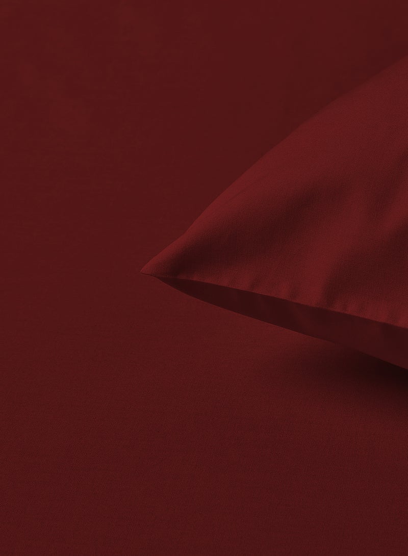 Amal - Home Essential Fitted sheet set/3 King size- 100% Cotton Light Weight Everyday Use 144 TC High Quality 1 Bed Sheet 180x200+33cm, 2 Pillow Case 50x75cm- Garnet Red Cotton Garnet Red - Image 1