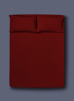 Home Essential Fitted sheet set/3 King size- 100% Cotton Light Weight Everyday Use 144 TC High Quality 1 Bed Sheet 180x200+33cm, 2 Pillow Case 50x75cm- Garnet Red Cotton Garnet Red