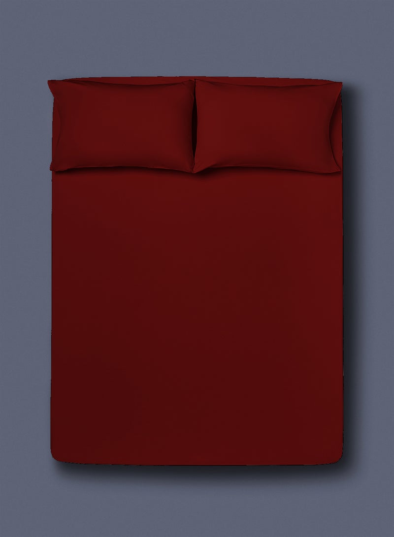 Amal - Home Essential Fitted sheet set/3 King size- 100% Cotton Light Weight Everyday Use 144 TC High Quality 1 Bed Sheet 180x200+33cm, 2 Pillow Case 50x75cm- Garnet Red Cotton Garnet Red - Image 1