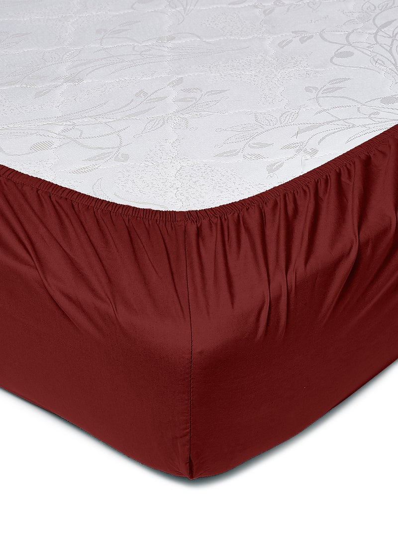 Amal - Home Essential Fitted sheet set/3 King size- 100% Cotton Light Weight Everyday Use 144 TC High Quality 1 Bed Sheet 180x200+33cm, 2 Pillow Case 50x75cm- Garnet Red Cotton Garnet Red - Image 1