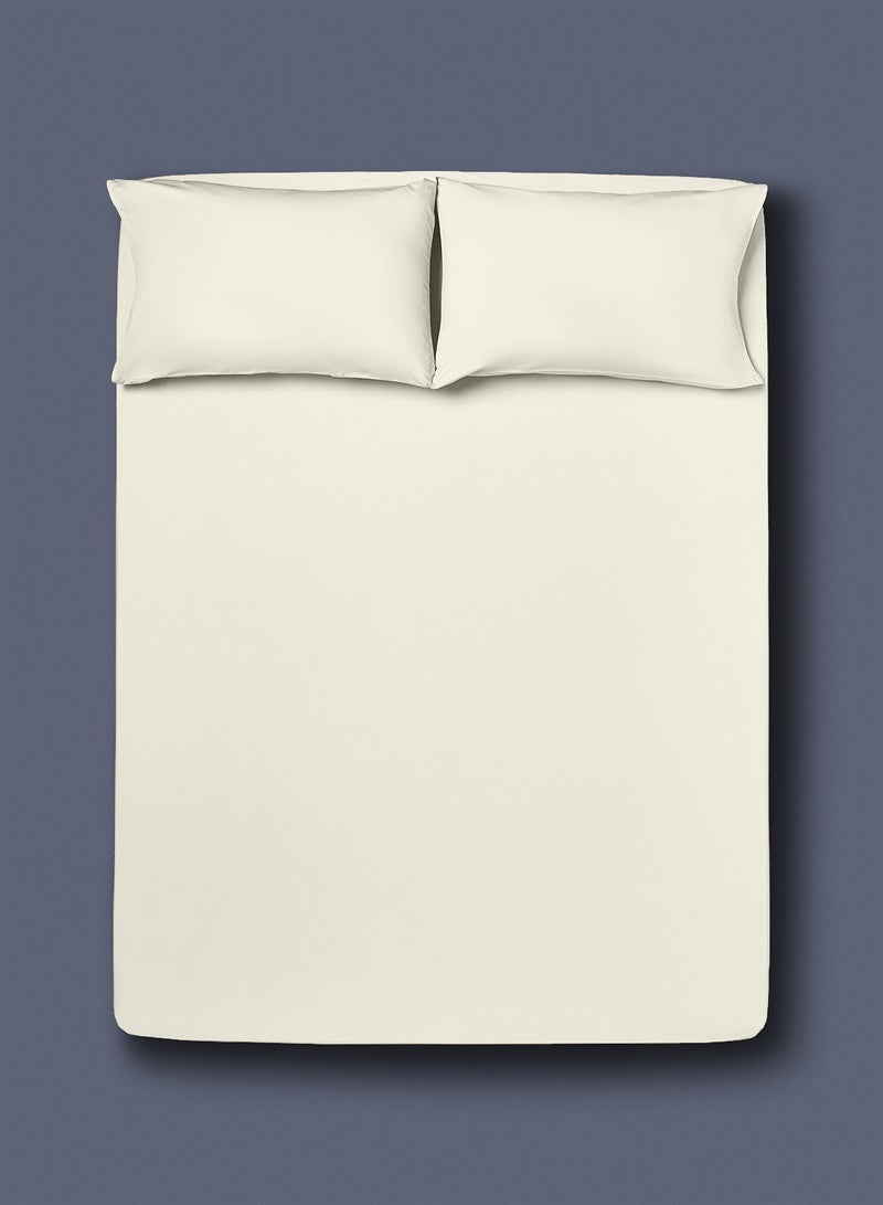 Amal - Home Essential Fitted sheet set/3 King size- 100% Cotton Light Weight Everyday Use 144 TC High Quality 1 Bed Sheet 180x200+33cm, 2 Pillow Case 50x75cm- Cream Cotton Cream - Image 1