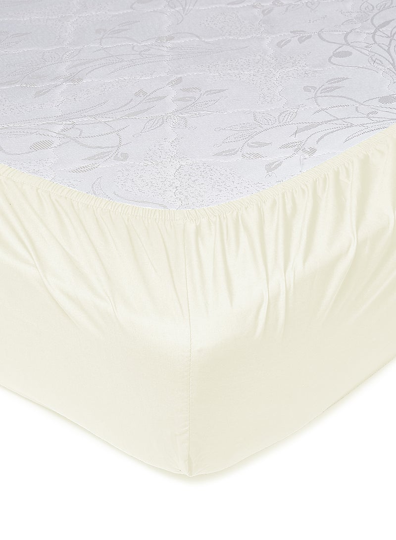Amal - Home Essential Fitted sheet set/3 King size- 100% Cotton Light Weight Everyday Use 144 TC High Quality 1 Bed Sheet 180x200+33cm, 2 Pillow Case 50x75cm- Cream Cotton Cream - Image 1